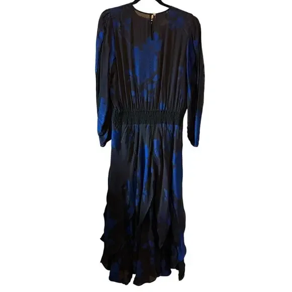 Vintage Diane Freis Silk Dress Beaded Floral Smocked Waist Hong Kong